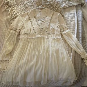 Free people bohemian long sleeve cream tunic/mini dress